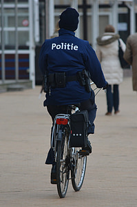 police, uniform, people, agent, bicycle, blue