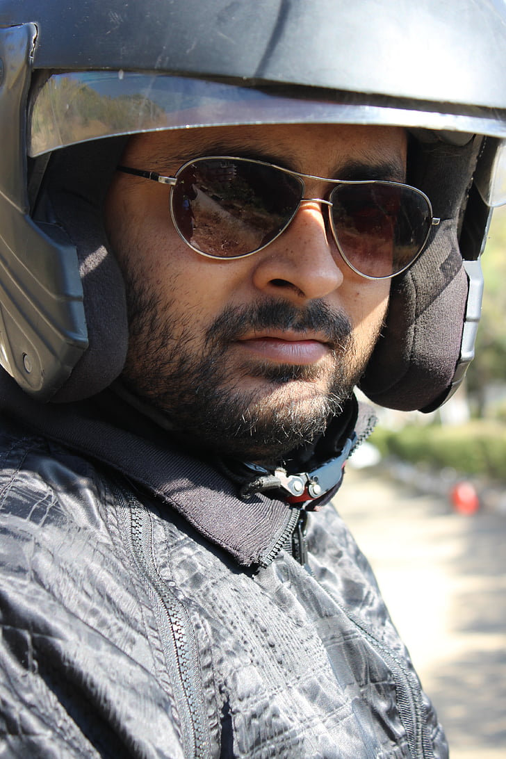hjelm, jakke, svart, motorsykkel, skinn, transport, solbriller