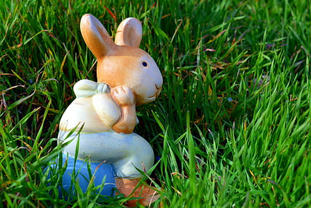 Llebre, conill de Pasqua, Setmana Santa, valent, herba, figura, targeta de felicitació
