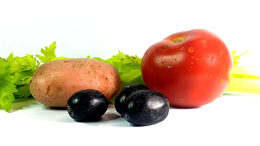 tomate, verde-oliva, salada, batata, saudável, rico, comida