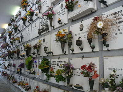 urna-sírokat, virágok, temető, Firenze, Grave, virág