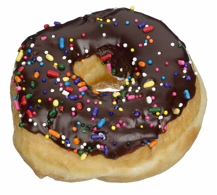 donut, sprinkles, chocolate icing, snack, dessert, breakfast, doughnut