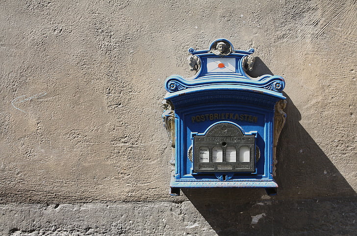 mailbox, letter boxes, post, blue, old, würzburg, germany