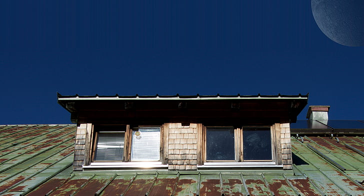 Schornstein, Wellblech, Dach, Regenrinne, Sonnenschein, Sonnenlicht, Struktur