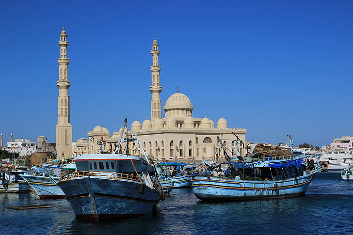 Ägypten, Hurghada, Rotes Meer, Hafen, Moschee