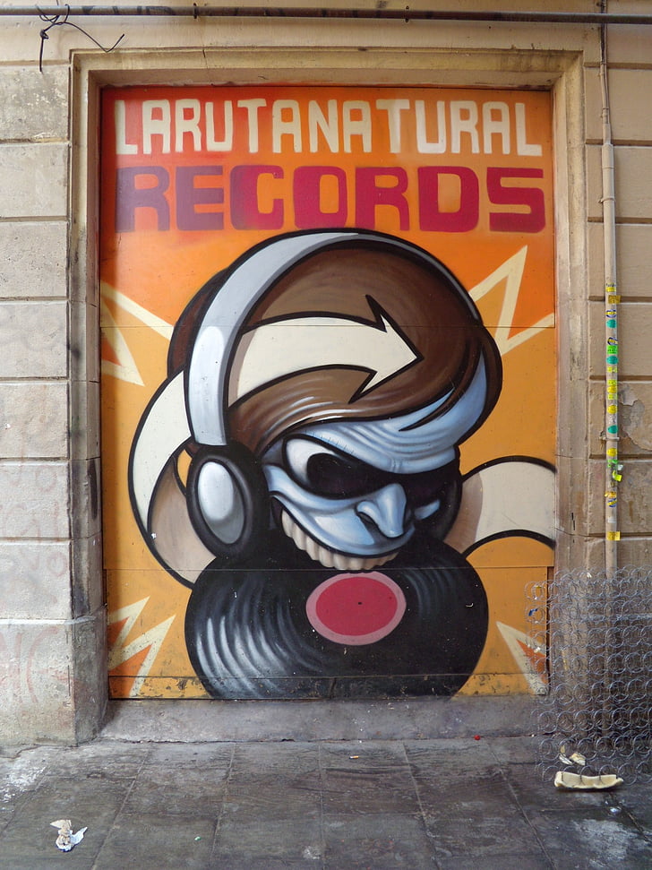 graffiti, Barcelona, straatkunst, platenzaak, record shop, kunst, cultuur