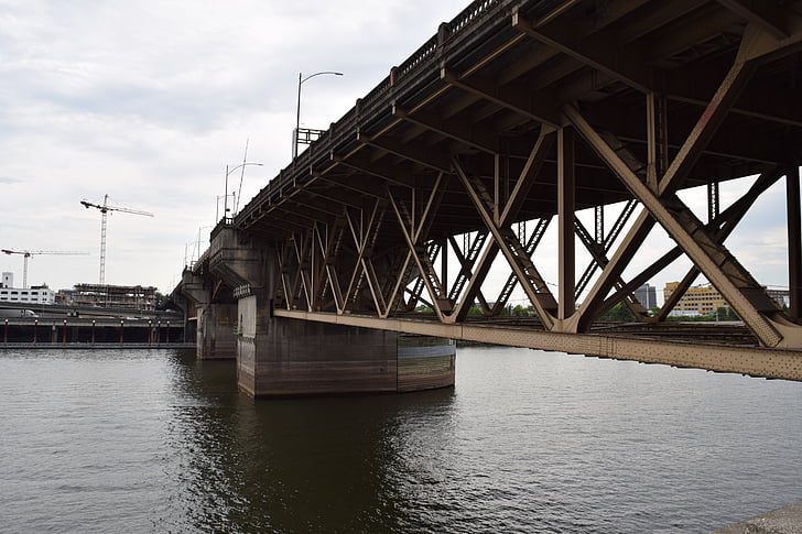 tiltas, Portlandas, Oregon, infrastruktūros, transportas, upės, kranai
