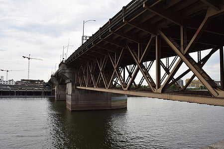 pont, Portland, Oregon, infrastructure, transport, rivière, grues