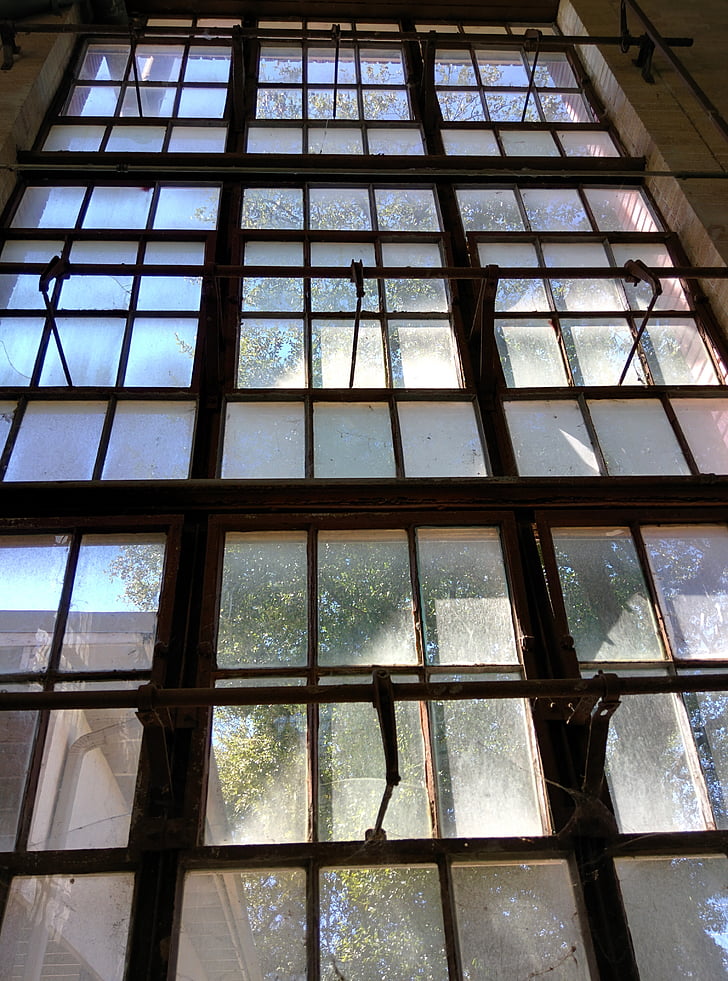 finestra, vell, fàbrica, obrir, ventilació, ferro