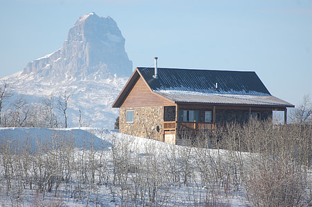 cabina, l'hivern, paisatge, Glacera del parc nacional, glacera, muntanyes, muntanya