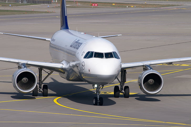 repülőgép, Lufthansa, repülőtér, Airbus, A320, kátrányos makadám, Zürich