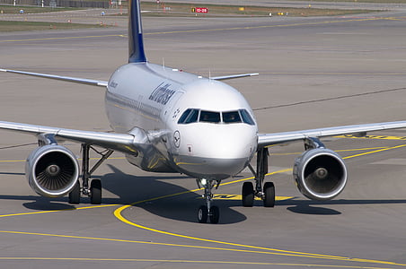 flygplan, Lufthansa, flygplats, Airbus, A320, asfalten, Zurich