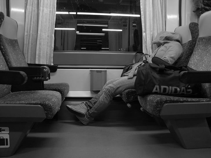 сън, мъж, влак, спокойствие, почивка