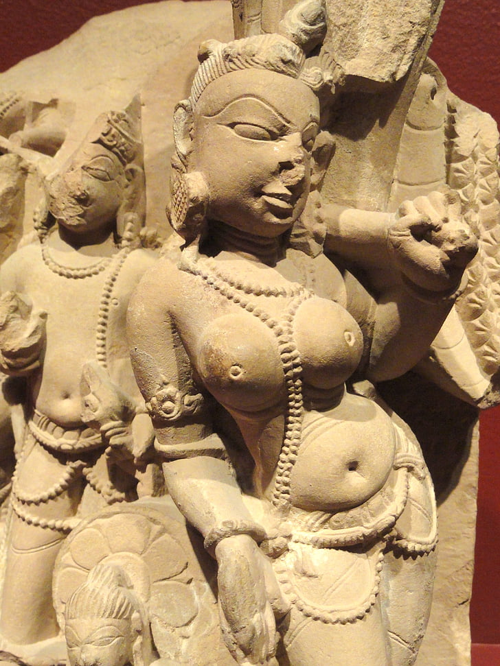 atendentes, Vishnu, personificação, Mace, Rajasthan, Índia, arenito