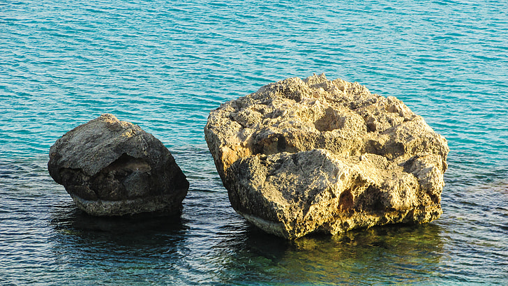 Chypre, Konnos bay, roches, mer, nature, été, bleu