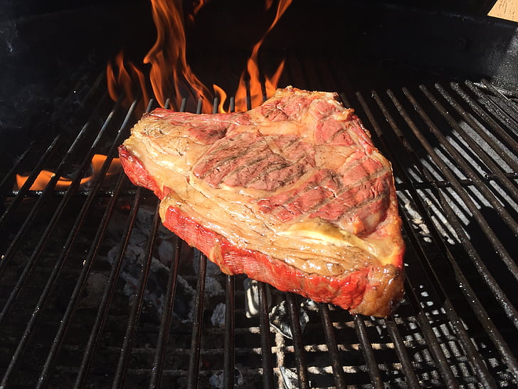 steak, embers, bbq, barbecue, meat, grid