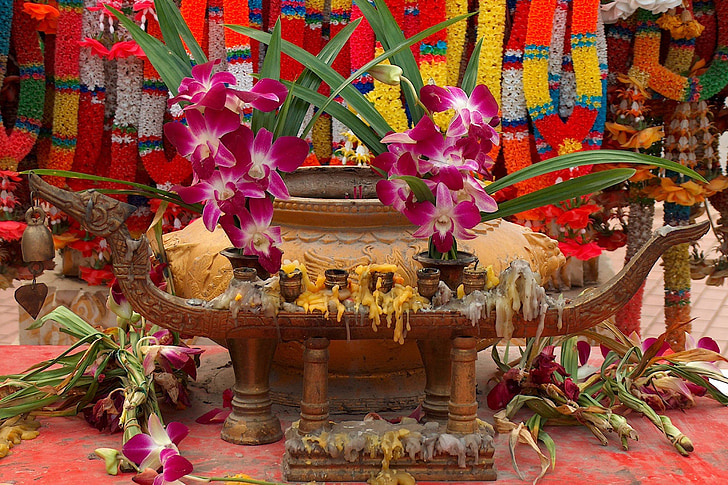 áldozat, buddhizmus, orchidea, Thaiföld, kultúrák, Ázsia, dekoráció