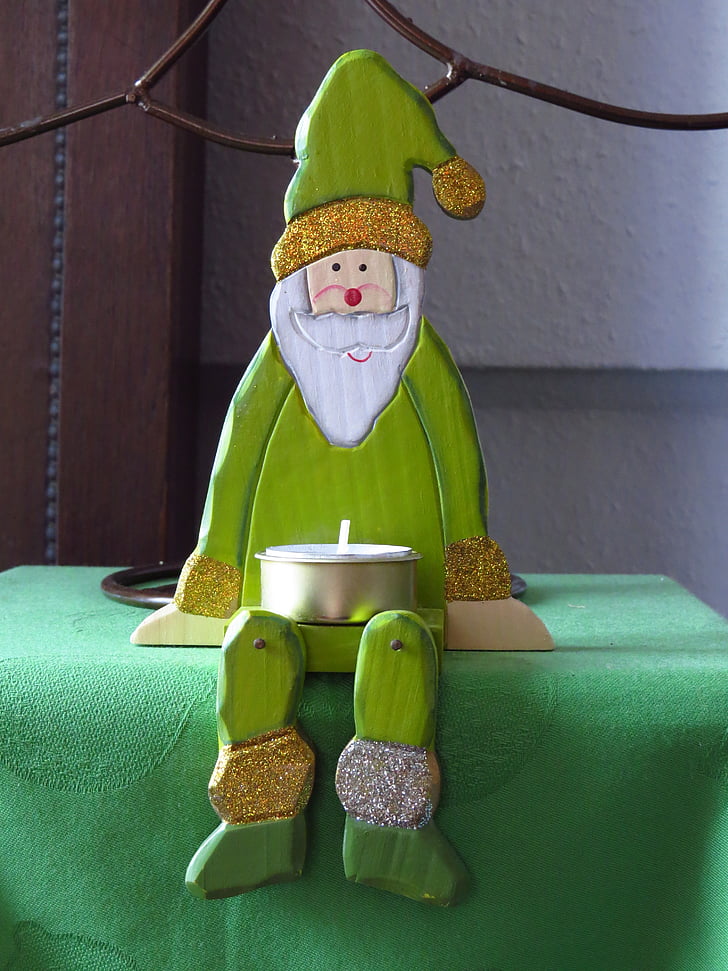 grøn, sidder, fyrfadslys, jul, juledekoration, fest, dekoration