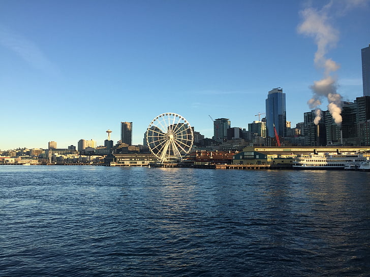 pariserhjul, Seattle, Puget sound, Washington, hjul, Ferris, Waterfront
