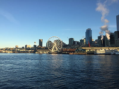 Ferris wheel, Seattle, Puget sound, Washington, bánh xe, Ferris, bờ sông