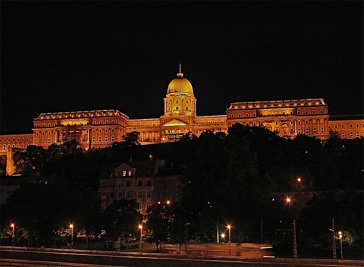 Budapest, lâu đài, hình ảnh đêm, Hungary, đèn chiếu sáng