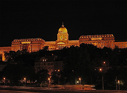 Budapeštas, pilis, naktį vaizdas, Vengrija, žibintai