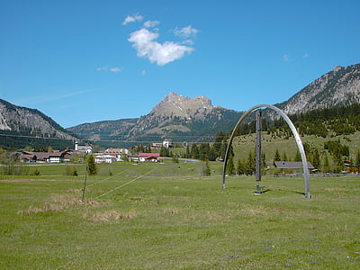 grän, tannheimertal, tyrol, wind harp, meadow, grass, mountains