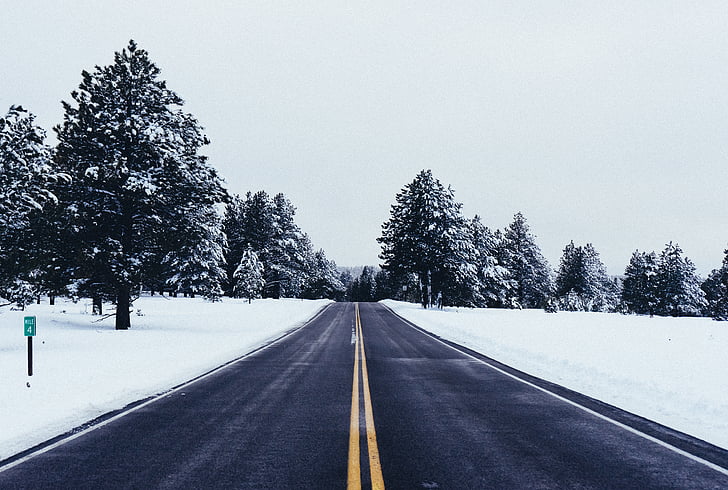 asfalt, kalla, landsbygd, enhet, Frost, frostiga, vägledning