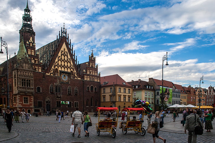 Wroclaw, városháza, piactér, Lengyelország, történelmi óváros, gótikus