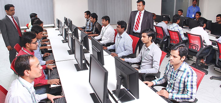 biroja, klasē, datori, darba, informācijas tehnoloģijas, Indija, Indijas
