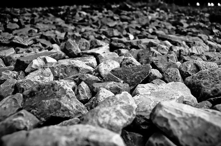 black and white, gravel, grey, hard, landscaping, rocks, stone