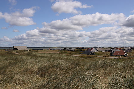 sums, huts, cottages, grass, windy, cloudscape, agger