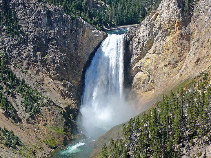 водопад, река, жълт камък, пейзаж, САЩ