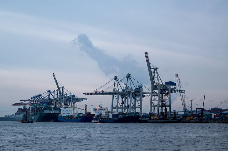 voda, přístav, Hamburk, nákladní, Labe, lodě, loď