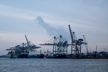 voda, přístav, Hamburk, nákladní, Labe, lodě, loď