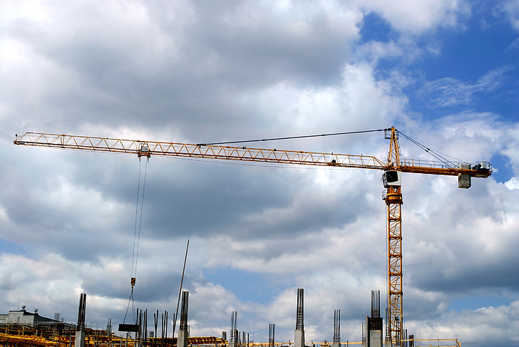 grue de construction, Crane, construction, bâtiment, ville, architecture, Sky