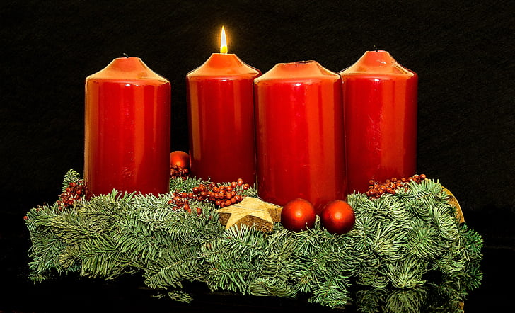 έλευση στεφάνι, έλευση, χριστουγεννιάτικα κοσμήματα, κεριά, πρώτο κερί, φως, φλόγα