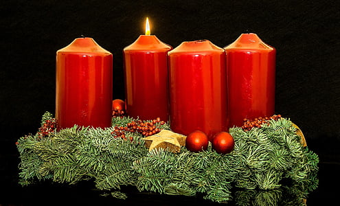 komstkroon, komst, Kerstmis sieraden, kaarsen, eerste kaars, licht, vlam