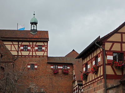 Burghof, Zamek, Zamek Cesarski, Norymberga, Kratownica, fachwerkhäuser, budynek