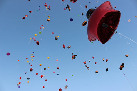céu, balões, céu, ar, colorido, voar, feliz