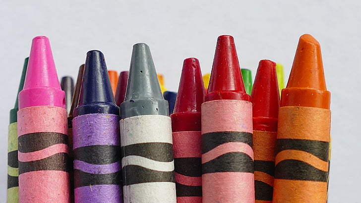 cire, crayons de couleur, dessin, école, coloré, couleur, vert