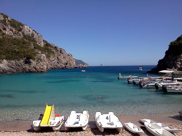Korfu, jūra, pludmale, ūdens, saule, Grieķija