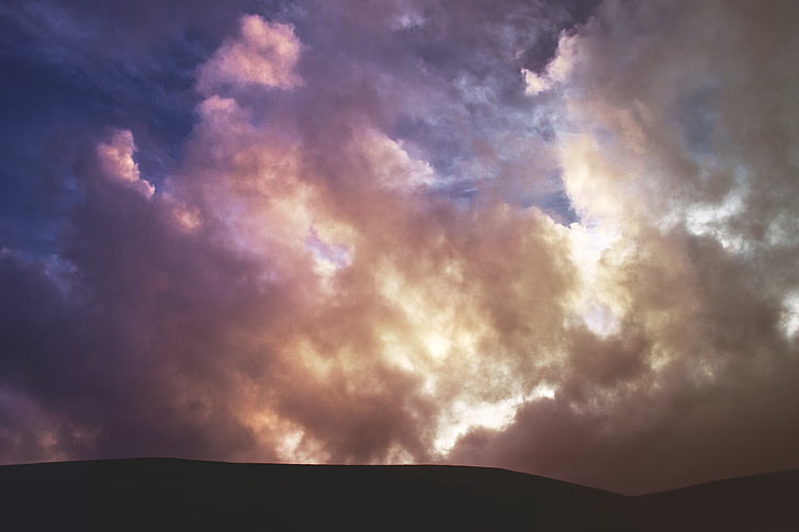clouds, sky, dark, sunset, mountain, silhouette, cloud - sky