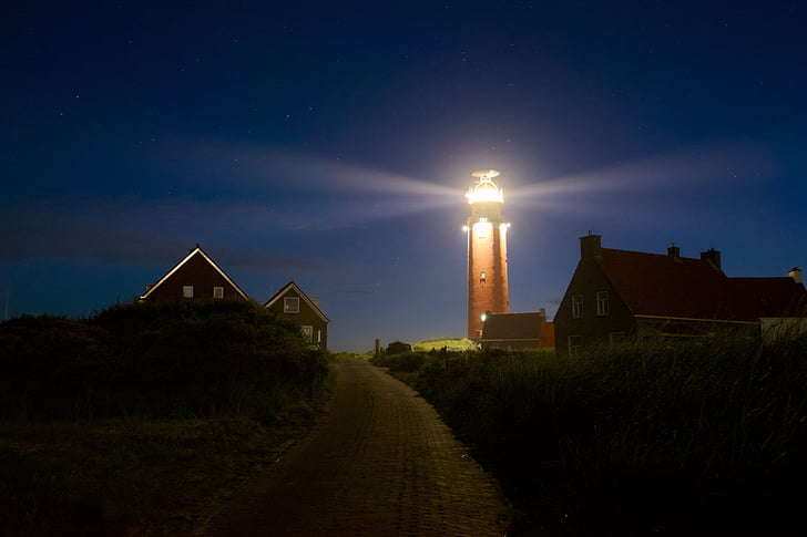 Texel, Göl, Kuzey Denizi, tatil, Beacon, Deniz feneri, gece