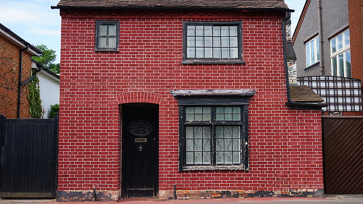 house, brick, brick house, residential, building, red, front