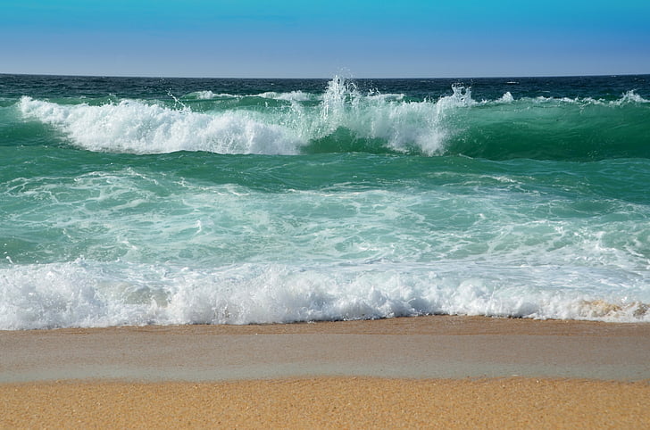 Прибой, волна, мне?, спрей, воды, пляж, Ocean surf