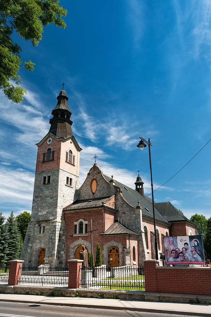l'església, Polònia, ciutat, blau, cel, l'estiu