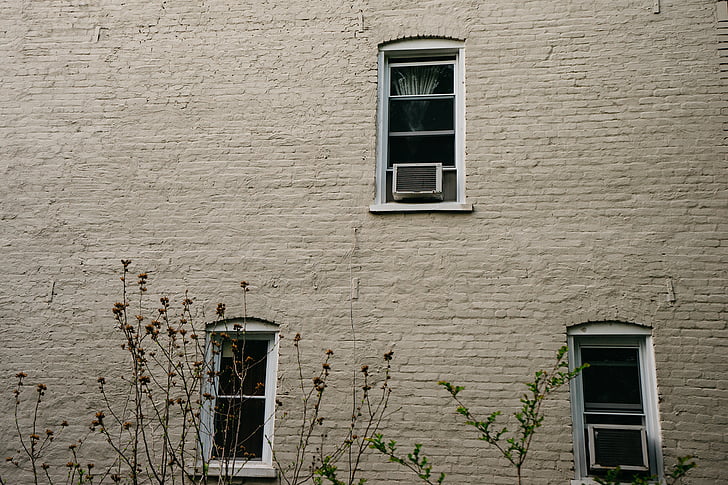fotografia, marró, formigó, paret, maons, Windows, edifici exterior