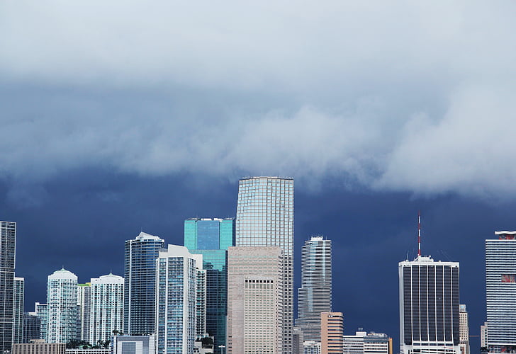 Miami-Panorama, anrollendes audra, debesys, dangus, tamsūs debesys, mėlyna, Dauguma dangaus