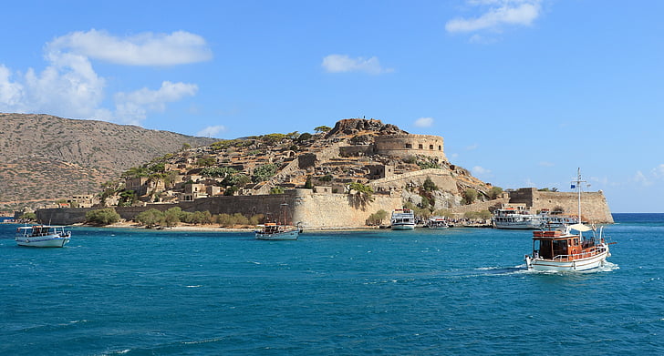 Crete, Yunani, Spinalonga, Pulau, Pulau kusta, kapal, dipesan
